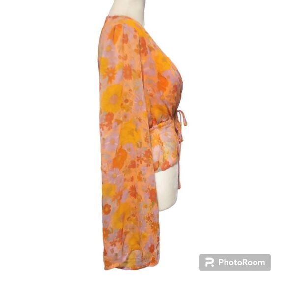Wild Fable Sheer Orange Floral Top Women's Size Small - Picture 5 of 8